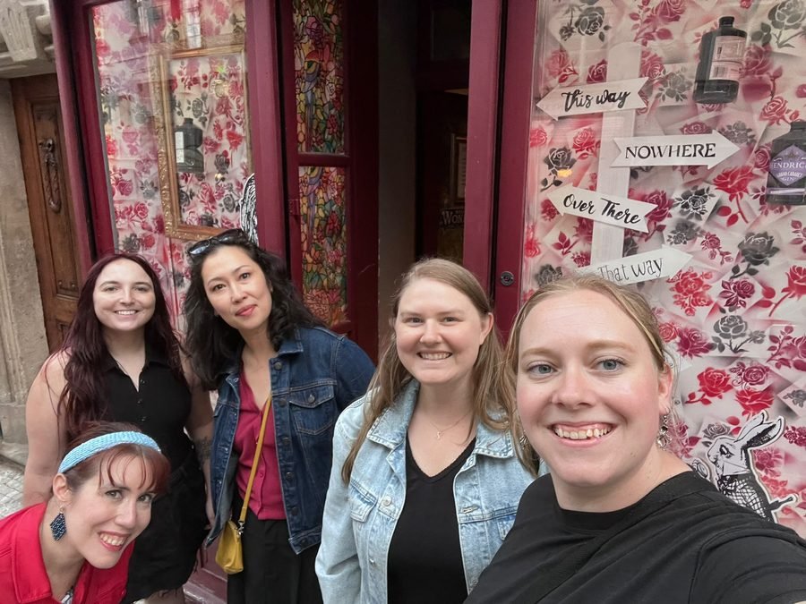 Kino Klub members outside a Prague bar